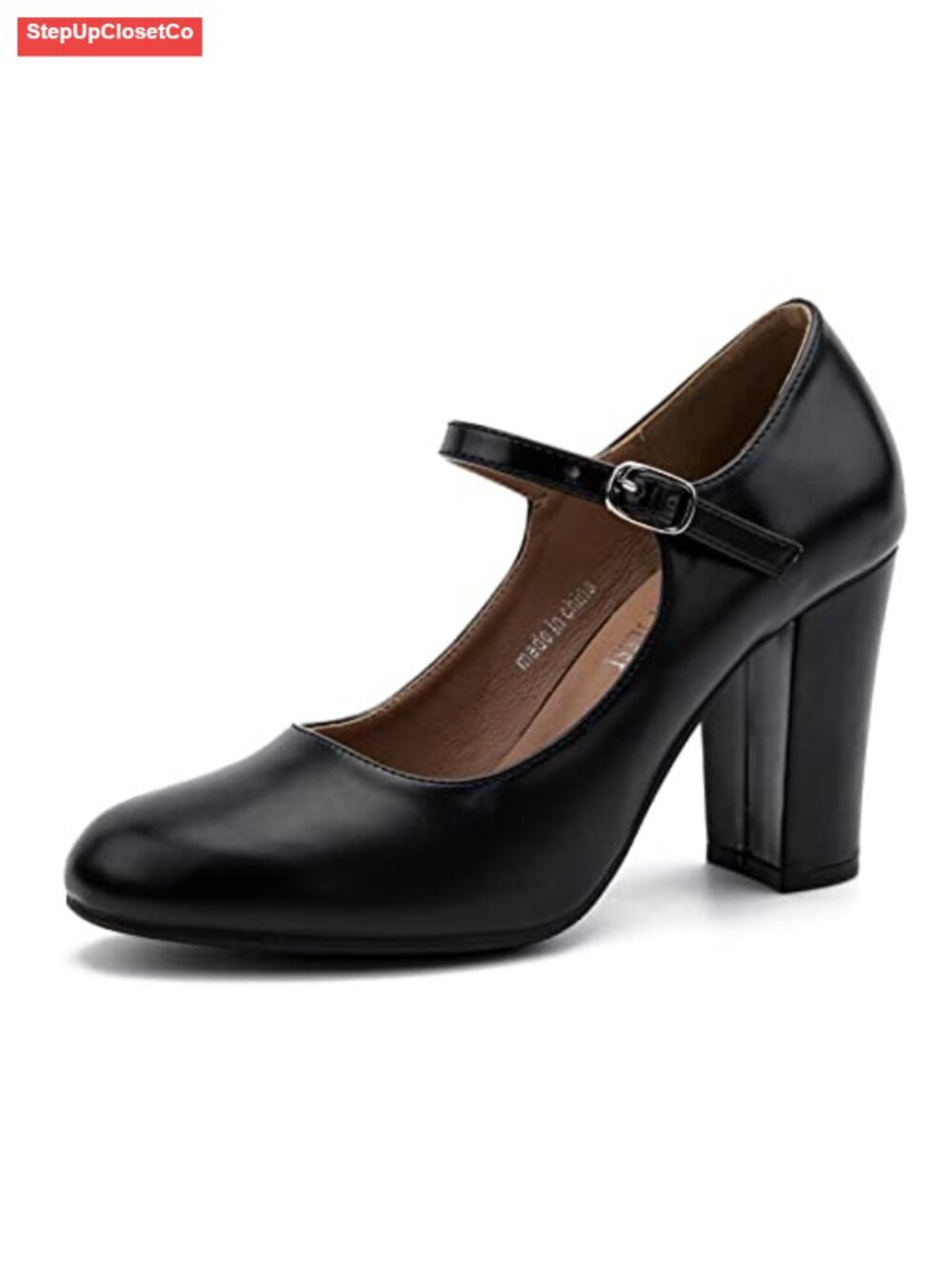 Mary Jane Pumps Block Heel Ankle Strap Buckle Round Toe Matte PU Suede Velvet